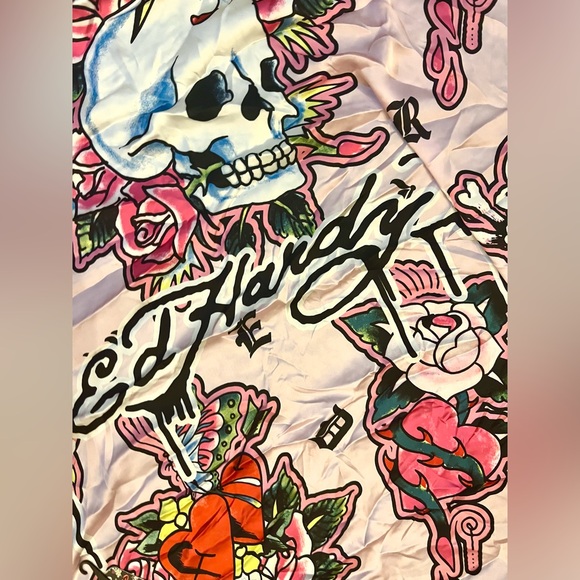 New! Modern Ed Hardy Skull And Floral Print Scarf Y2K Vibe Streetwear Boho